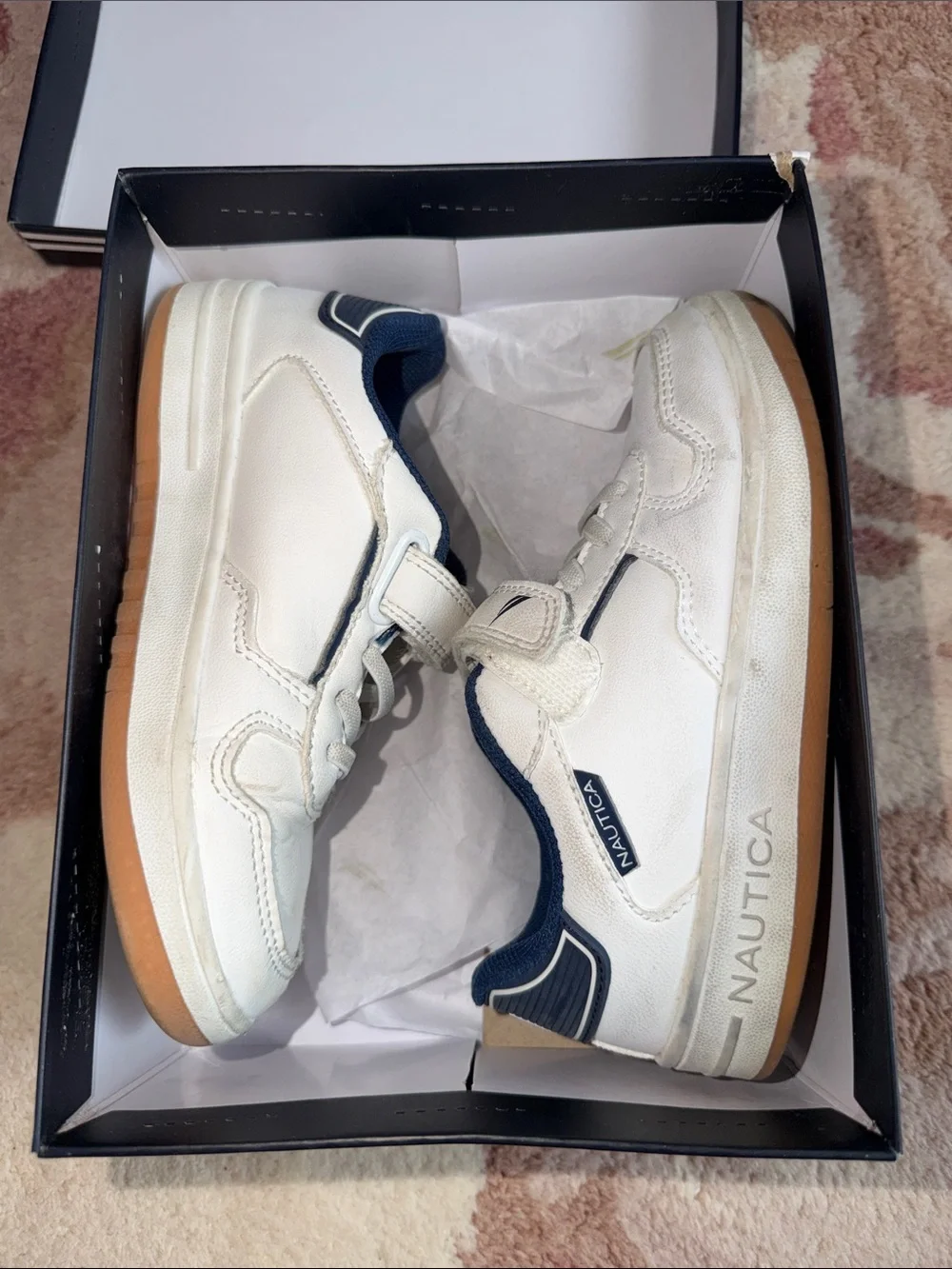 Nautica White and Navy Kids Velcro Tennis Sneaker, Play Shoes